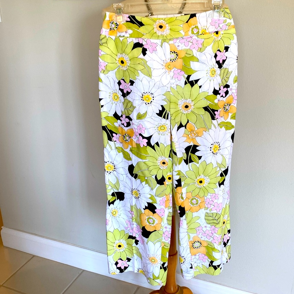 Talbots floral linen cropped pants, 2P, NWT